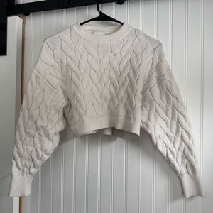 Pink Rose White Cable Knit Cropped Sweater XS